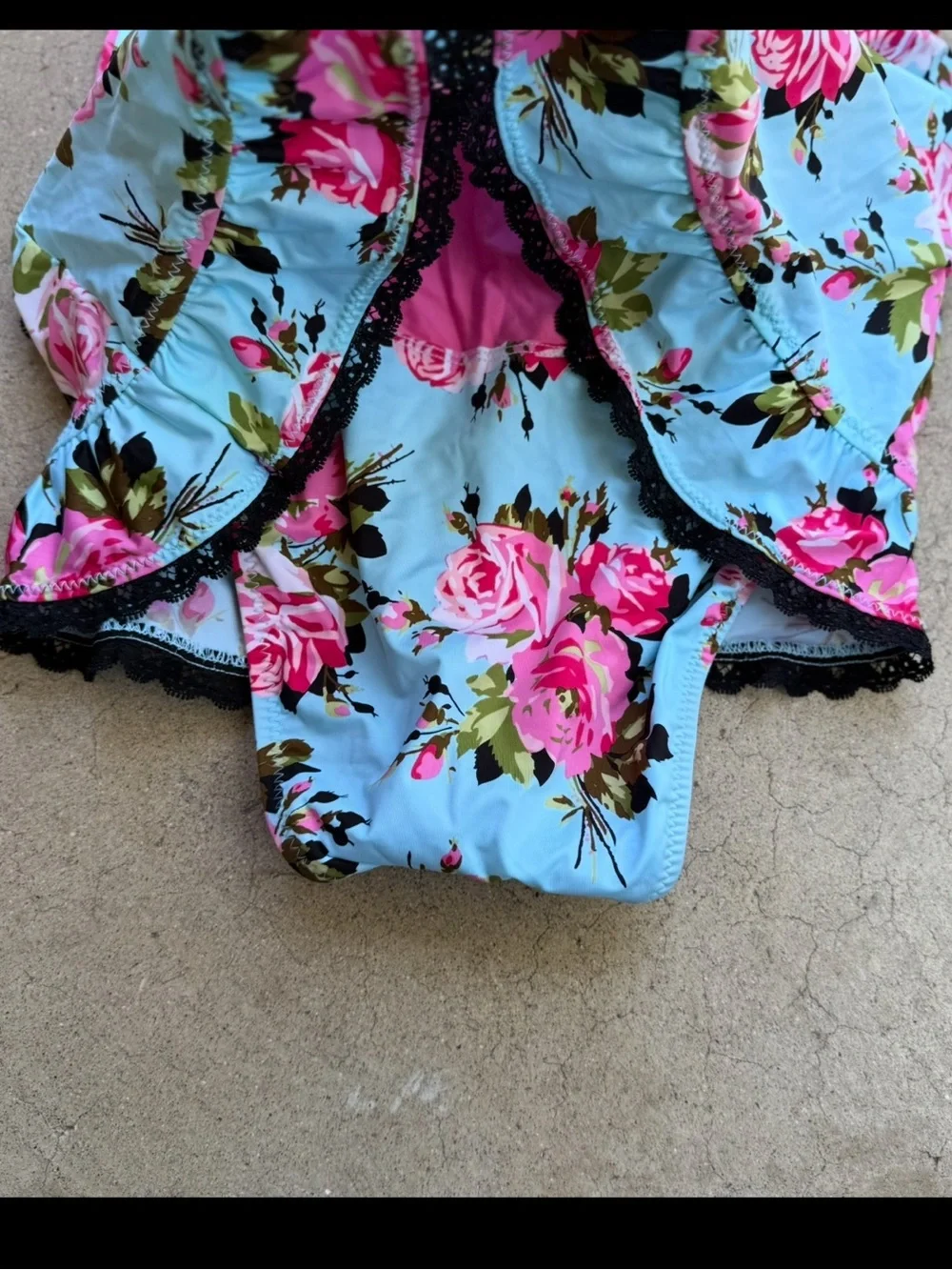 Betsey Johnson Swimsuit Dress Gypsy Rose blue Pink floral Ruffle retro pinup S - Picture 3 of 8